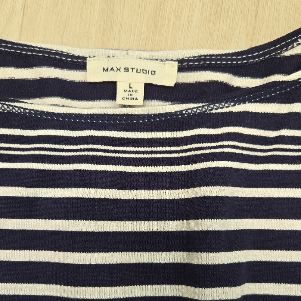 Max Studio Asymmetrical Dress in Black and White Stripes - Picture 2 of 3